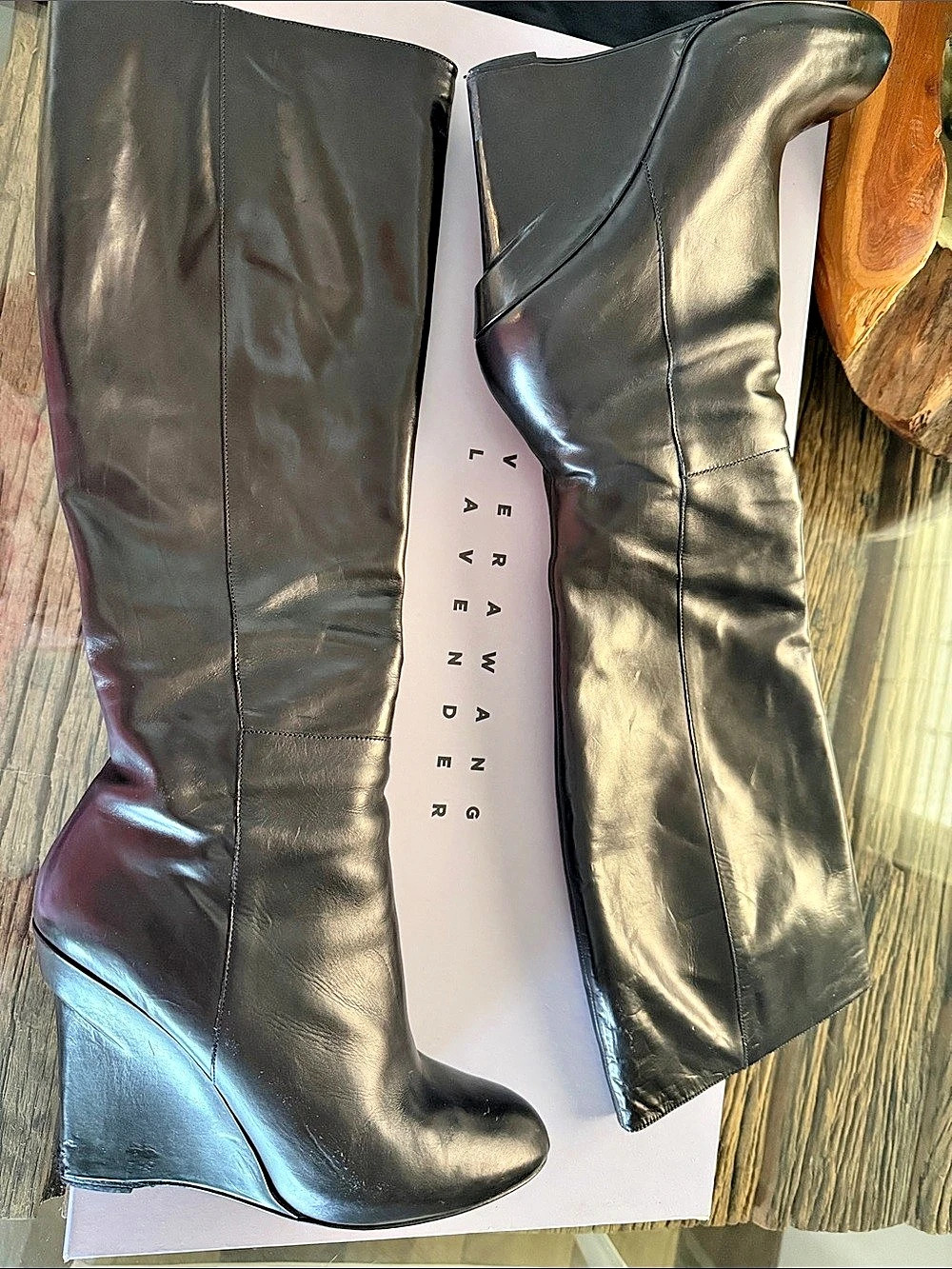 Vera Wang Lavender Over-the-Knee Wedge Boots in Black